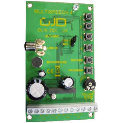 El Multispeech GJD-090 de GJD es un módulo de emisor de voz de 4 canales diseñado para la monitorización de intrusos, control de accesos, recepción, información y alertas. El Multispeech GJD-090 de GJD es un módulo de emisor de voz de 4 canales diseñado para la monitorización de intrusos, control de accesos, recepción, información y alertas.